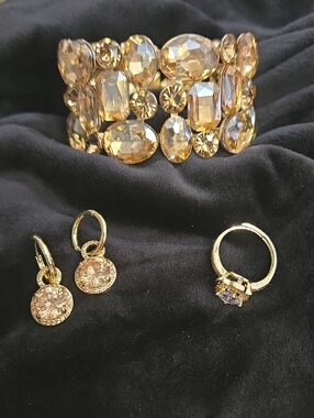 Gold-Tone Crystal Bracelet, Bomb PARTY Earrings & Ring Set - Champagne Sparkle